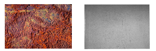 锈蚀钢板超分子膜化前后对比图